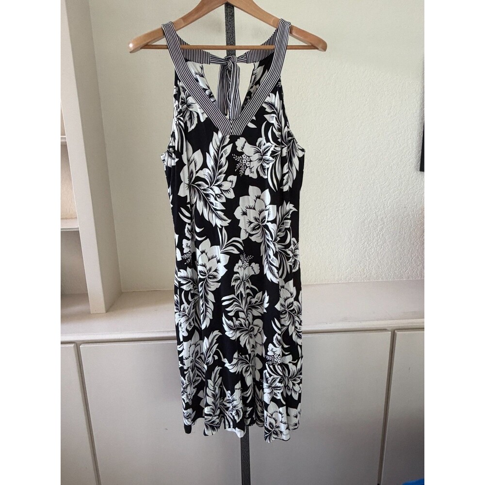 Tommy Bahama Jersey Knit Dress Womens XL Black White Leaf Print Sleeveless